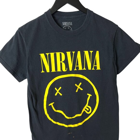 Nirvana Graphic Tee Smiley Face Black Adult Extra Small Unisex Fit - Picture 1 of 12